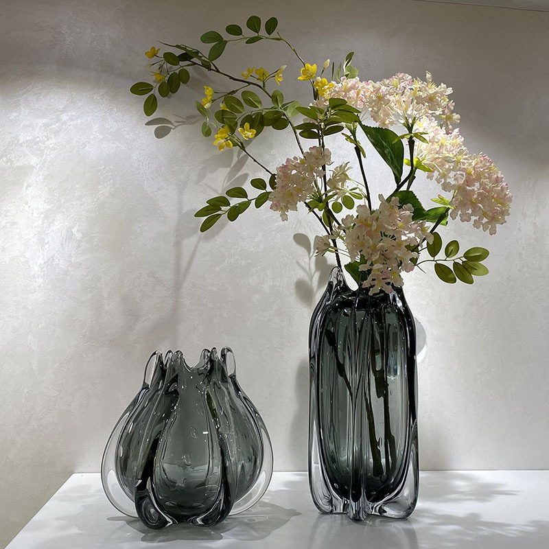 现代简约透明玻璃花瓶家居餐桌面花束插花器样板房间软装饰品