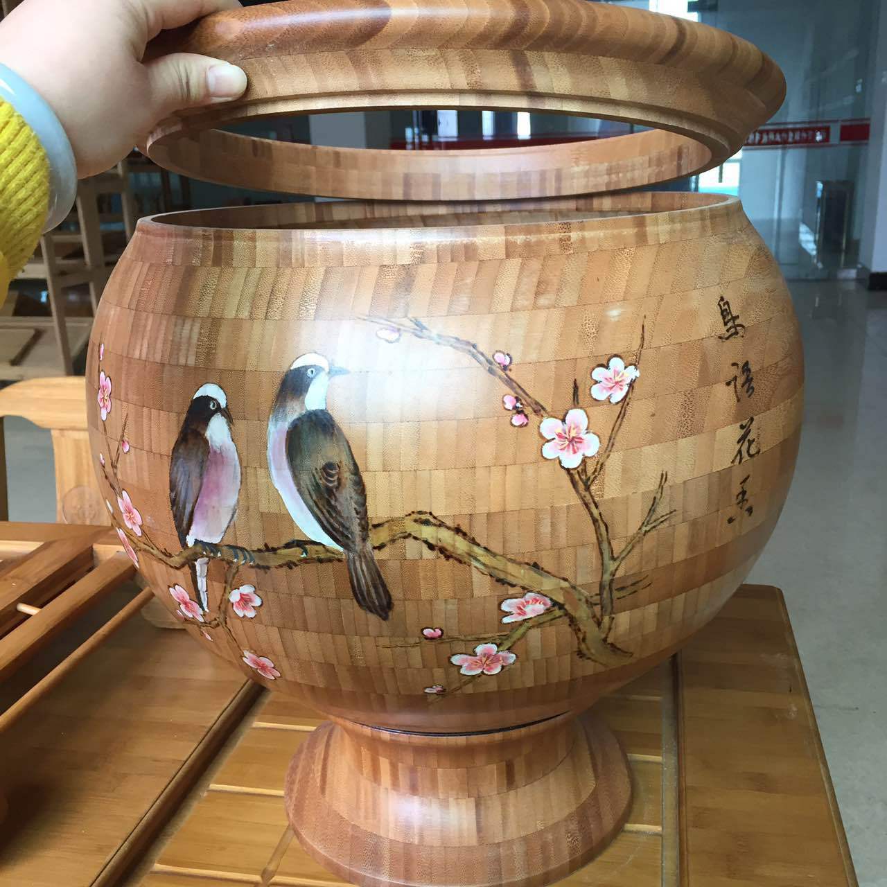 厂家直供 竹制花盆花器带塑料内胆 活动竹花盆 竹木工艺品