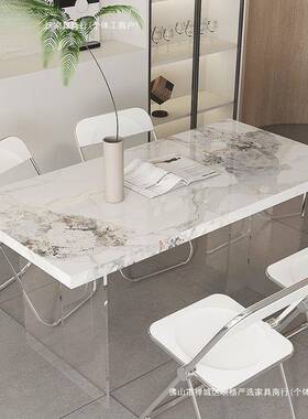 季辉元悬浮台式极简亚克XCJ饭力岩板餐意桌黑色轻奢长岛方形家用