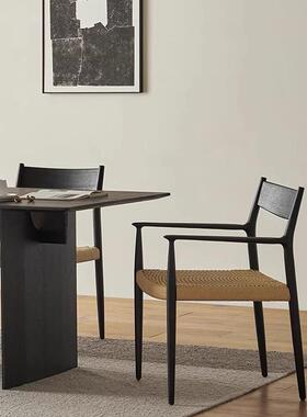 家用风实木GIV绳编餐椅中古设计师简靠背约椅家用小户客厅型餐厅