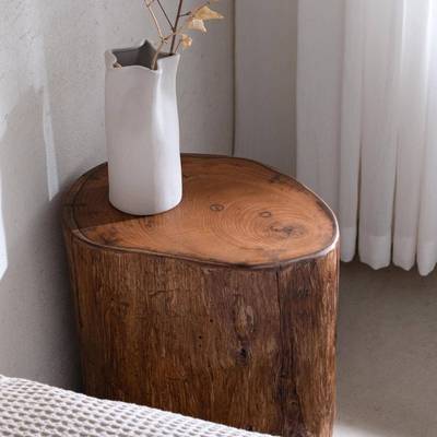 木有几作古为中柚木原ZNU木墩子几床头柜圆墩凳子木墩茶沙发边木