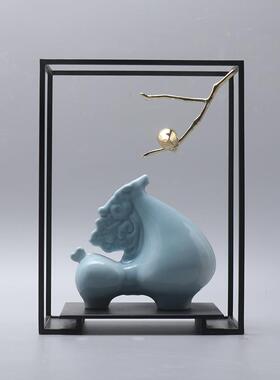 中式现代创意铁艺关陶瓷摆新件电视柜玄酒AQO柜办公饰室软装品