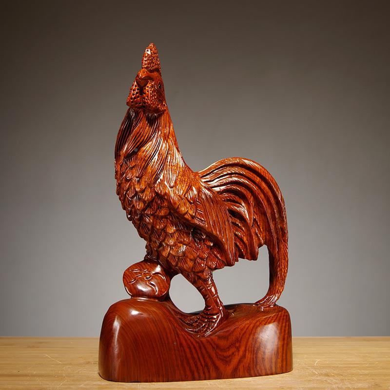 花梨木质大公雕鸡摆件动办物生肖工鸡艺品家居客厅公275室装饰摆