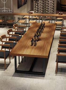 美式用实木酒餐桌复古工业风吧中餐厅餐桌椅组合长方形商tb-63304