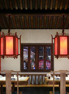 中式实木吊灯宿中国风六角灯吊笼51823灯茶楼程客栈民走廊阳台工