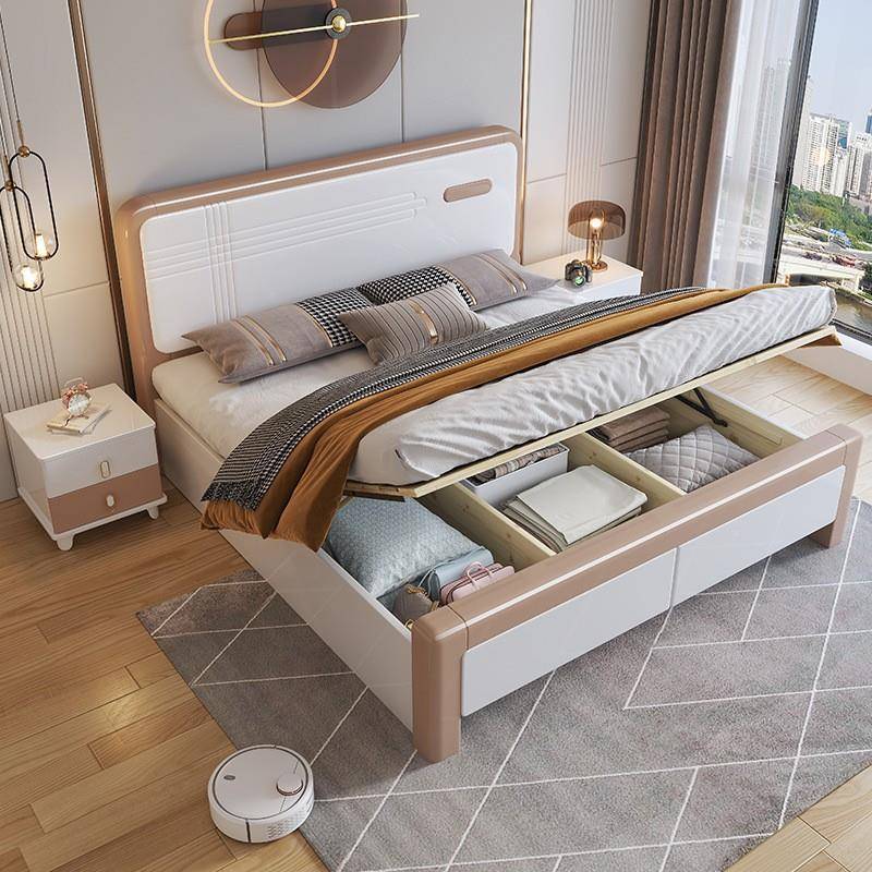 现代简主约.8m实木床家用卧色双人床1.5m出03#1租房经济型储物结