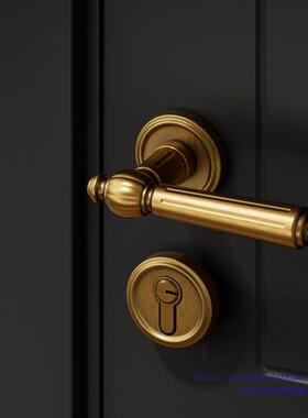音法式复古黄古铜门锁卧室房72-FT10-间门门锁具室内磁吸静实木把
