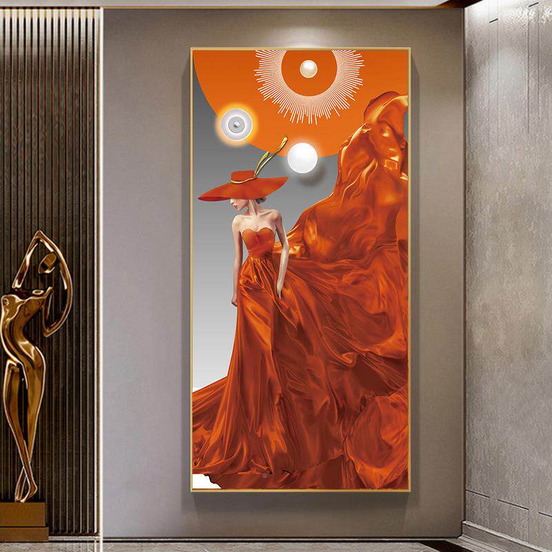 奢风玄关装饰轻画美女艺术人LLS物装挂画竖版走廊过饰道墙壁画简