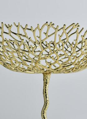 GS7172式欧发树珊财瑚树创果意盘托盘收纳盘轻奢镂空花瓶客厅餐桌