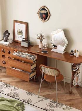 法式复古伸收缩梳妆台妆镜床斗柜一体中古卧室边纳转角木化妆JPI