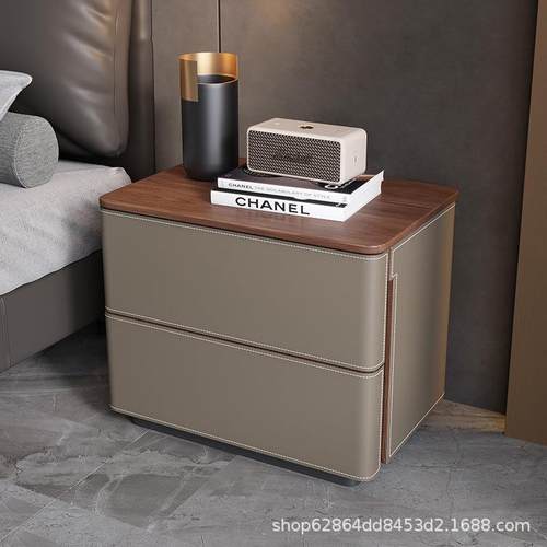 极简床头柜现代家用设计师实木收纳柜新款卧室床边柜马鞍皮二斗柜