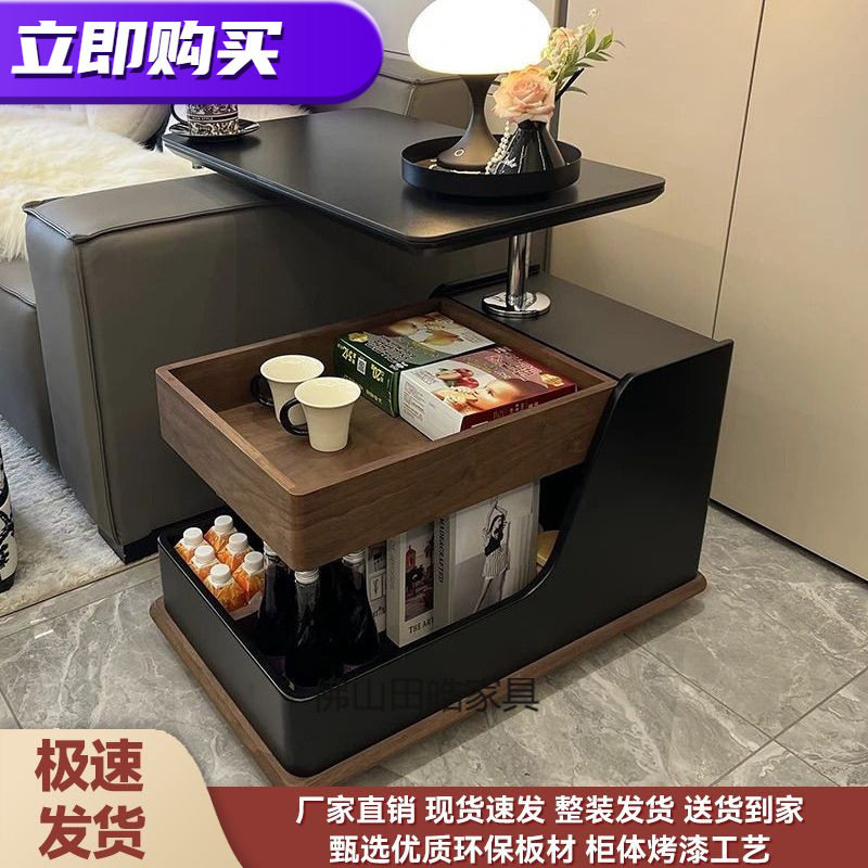 法式复古黑色移动边几可升降茶几边柜现代简约小户型客厅家用推车