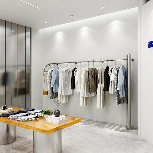 服装店衣服展示架不锈钢上墙挂衣架网红男女装店专用陈列道具圆柱