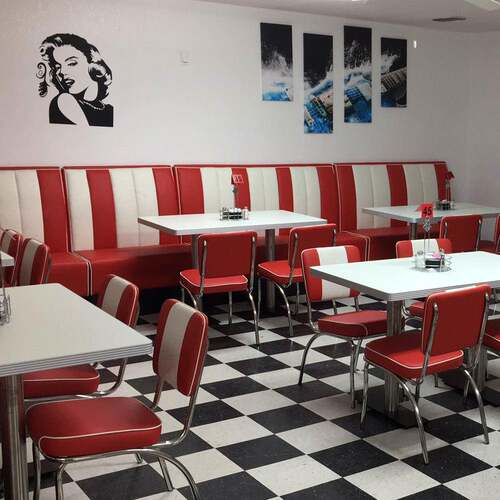 主题餐厅桌椅组合冷饮店饭店卡座沙发不锈钢椅美式快餐店桌椅组合