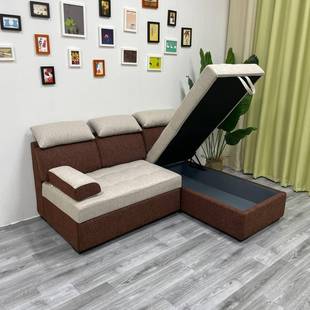 无扶手组合款多功能小户型客厅储物转角布艺款沙发床折叠两用