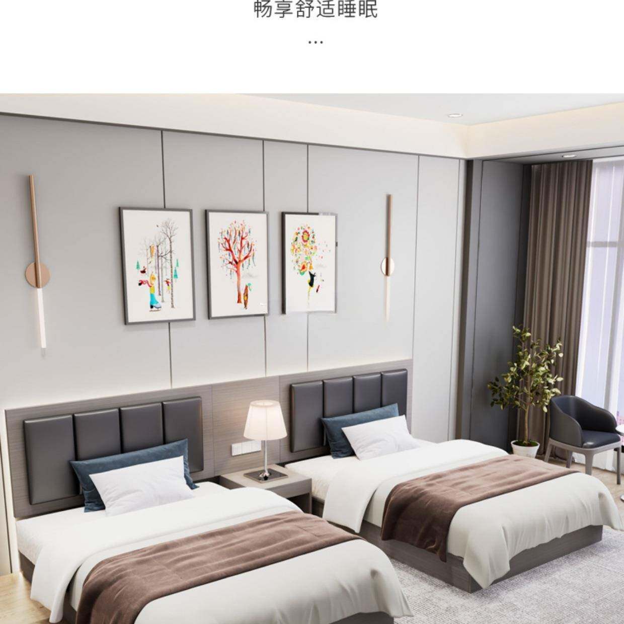 民宿宾馆家具标间床箱工厂直销酒店床架单身公寓无床头床全套