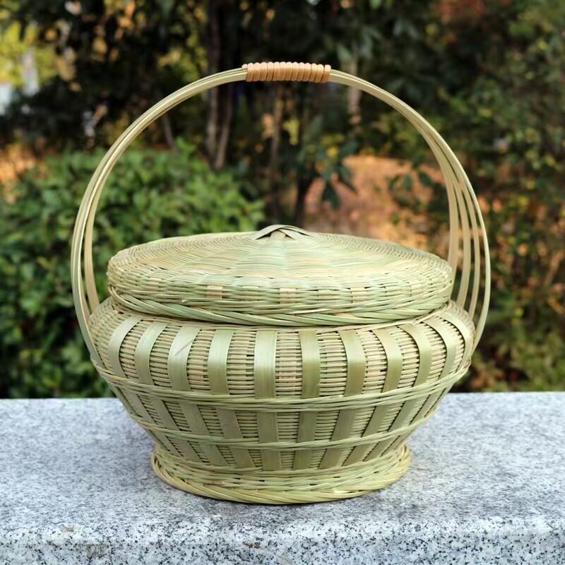 跨境竹青手提箩子加大号手提篮(口径35厘米)竹编