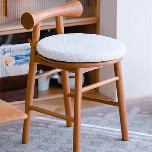 高密实木家具家用小凳子北欧樱桃木梳妆凳化妆凳带靠背圆凳椅子