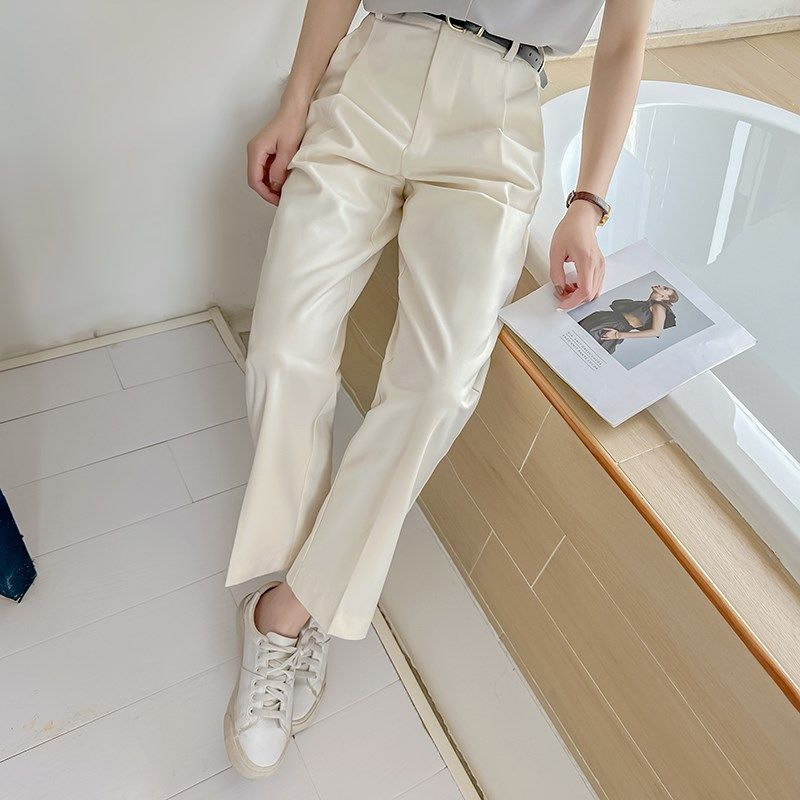 米白色裤子女春秋直筒高级休闲烟管裤职业正装高腰显瘦梨形西装裤