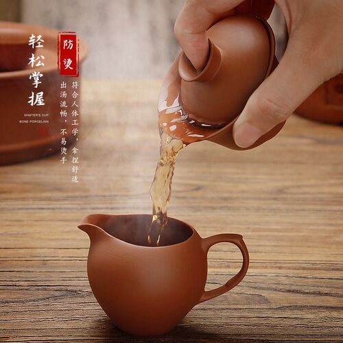 潮州朱泥盖碗薄胎手工三才单个高档泡茶茶具潮汕紫砂茶碗茶杯套装