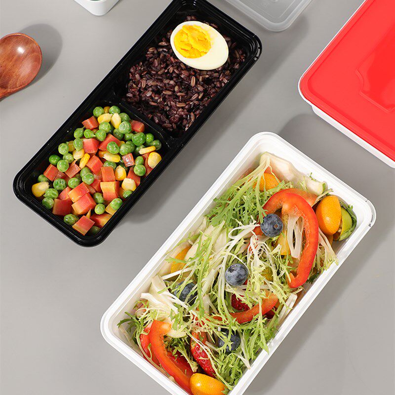 蜀丰长方形一次性打包盒密封防盗外卖餐盒加厚日式红盖两格三格碗