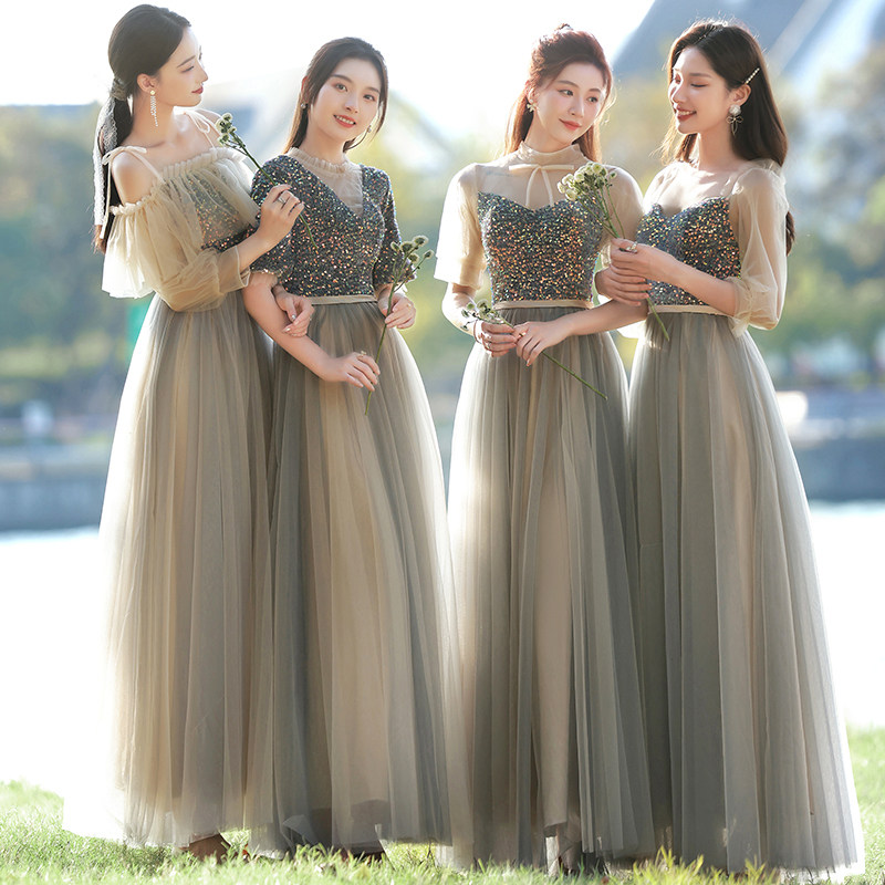 伴娘服2021新款女结婚姐妹团晚礼服小个子高级气质小众秋冬伴娘团