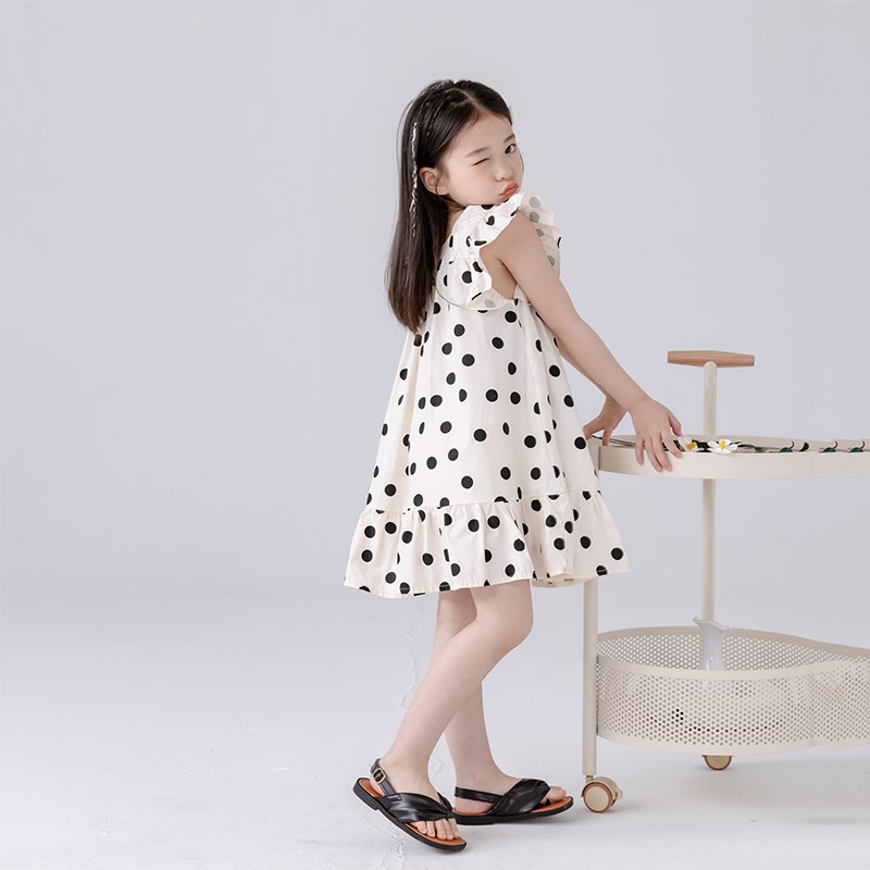 哈依鲁女童夏季波点棉布连衣裙2024新款儿童小学生中大童圆点裙子