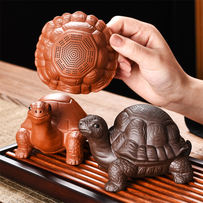 紫砂长寿龟茶宠茶玩创意茶漏过滤网家用茶室茶盘摆件茶具茶道配件