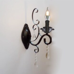 法式壁灯电视背景墙灯黑水晶铁艺灯具床头小壁灯美式黑色蜡烛壁灯