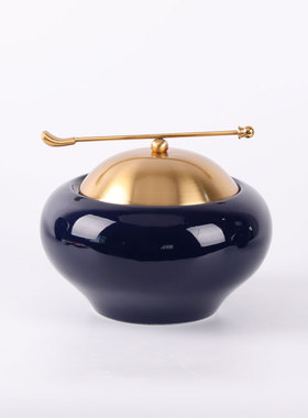 新中式样板间摆件客厅玄关茶几电视柜装饰品蓝色陶瓷罐软装工艺品