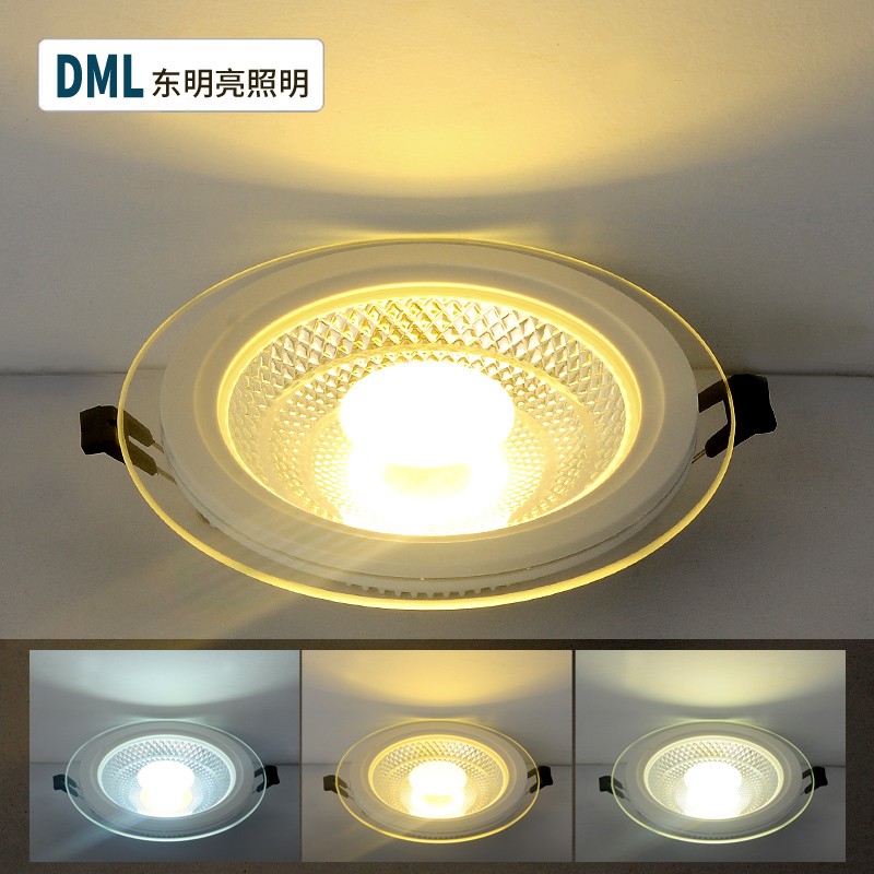 led筒灯天花灯玻璃面板灯COB三色可变光暗装5W10W15W厨卫灯包邮