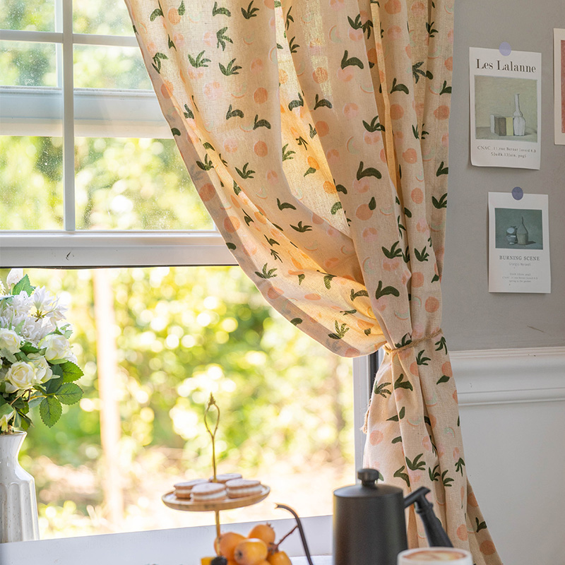 美式乡村半帘田园厨房短帘半截窗帘飘窗半遮光咖啡帘粉蜜桃成品帘