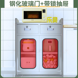 不锈钢柜子商用免安装储物柜带门工作台家用碗柜微波炉收纳柜架子