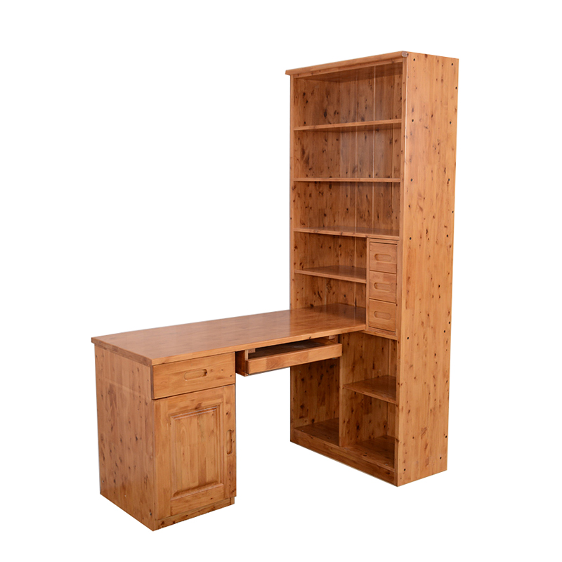 纯实木全香柏木转角书柜茶色书柜带书架台式电脑桌柜连体书桌一体