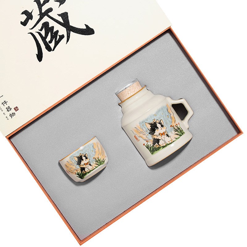 汝窑可爱猫陶瓷小暖壶家用大容量焖茶壶创意喝水泡茶杯定 制LOGO