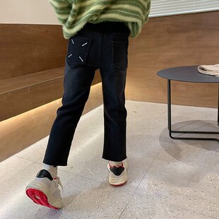 儿童烟管直筒牛仔裤童装新款秋冬季修身裤子中大女童加绒加厚裤子