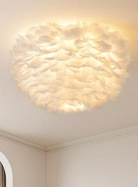 油风羽毛欧灯奶24650卧室创意北灯具现代2简约温馨少女浪漫网红吊