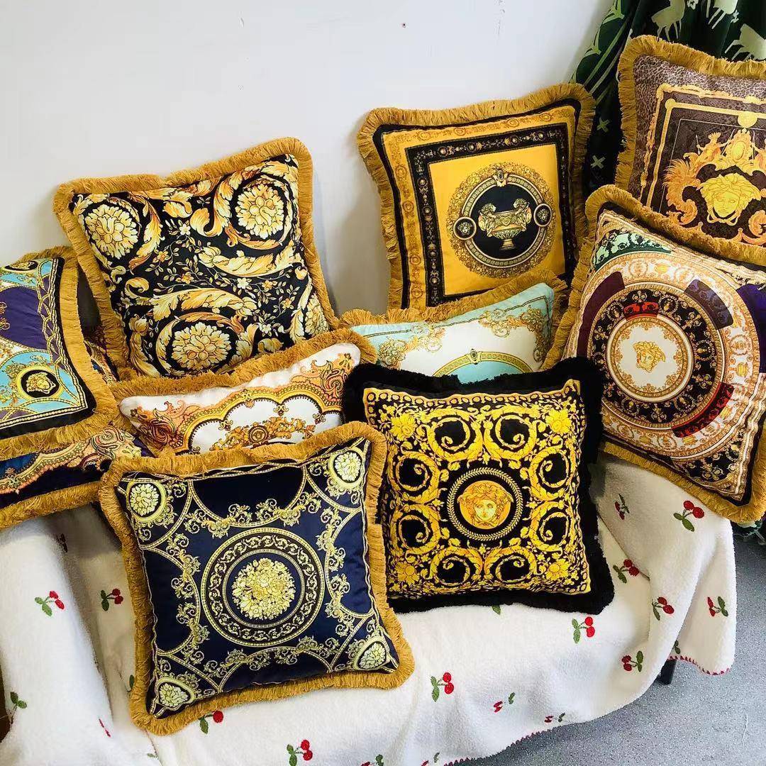 轻客奢式双面印欧花抱枕复金古奢巴洛克风厅沙发NGQ方靠枕护腰靠