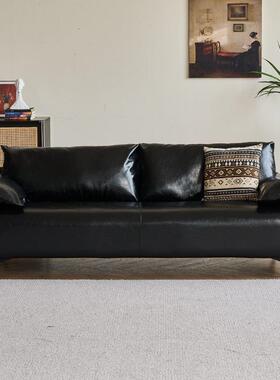 黑色沙发小型客厅艺现代简约公寓卧室出油租房INA复古蜡皮双人沙
