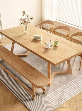 莫比简恩全实木原木饭桌吃饭桌子ZTQ加色厚代家用约现长方形实木