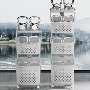 脏衣室收纳家用多功能多层置WTW物架落地式 推服车收纳架浴脏筐衣