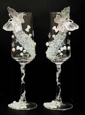 用婚敬酒杯新人高脚杯婚礼创意diy材料包手工自蜜制枳屿A00B送结