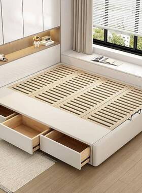 简约IBE无床头榉木储物开气床压三抽小户型卧抓室北欧侧榻榻米床