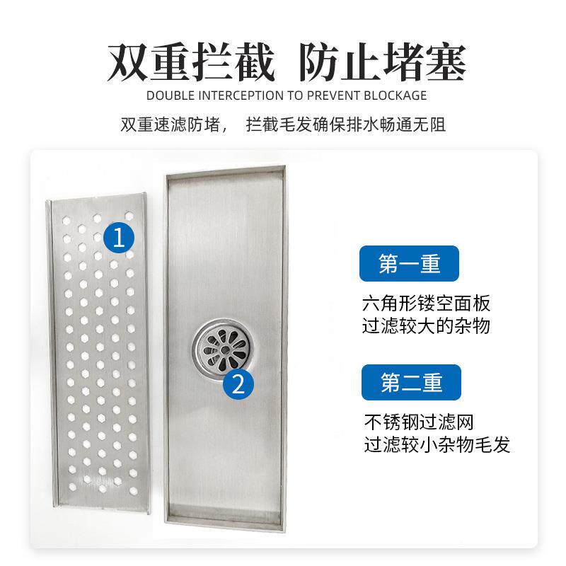 曦邦隐12325形大排量地漏不钢长方地漏形卫生锈间酒店沐浴房防堵