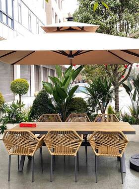 桌椅庭院带户伞HTE套装露天阳外台别墅花园藤编室外简休闲藤椅组