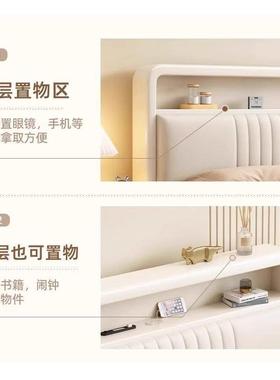 LEV奶橡油全储物床白色全木风木米纯木榫卯结构现代简约床软实包