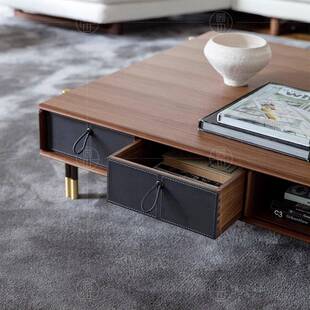北美胡木桃长方形小茶几意式极简实木客厅黑MRJ015意式极简设计师