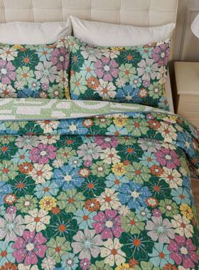 精绿色幸17822运草磨肤暖毛三件套夹棉加厚床盖选柔软亲温四季