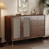 复古藤实斗柜客厅收柜小立柜木腿置物柜卧室靠墙编纳储物柜抽SEB