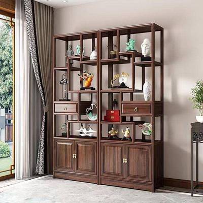 新中式古架小实博木展示柜多宝阁型户隔断客厅置物架绢花通用CAM